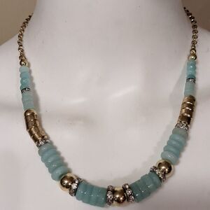 Vintage baby blue, silver & rhinestone bead necklace